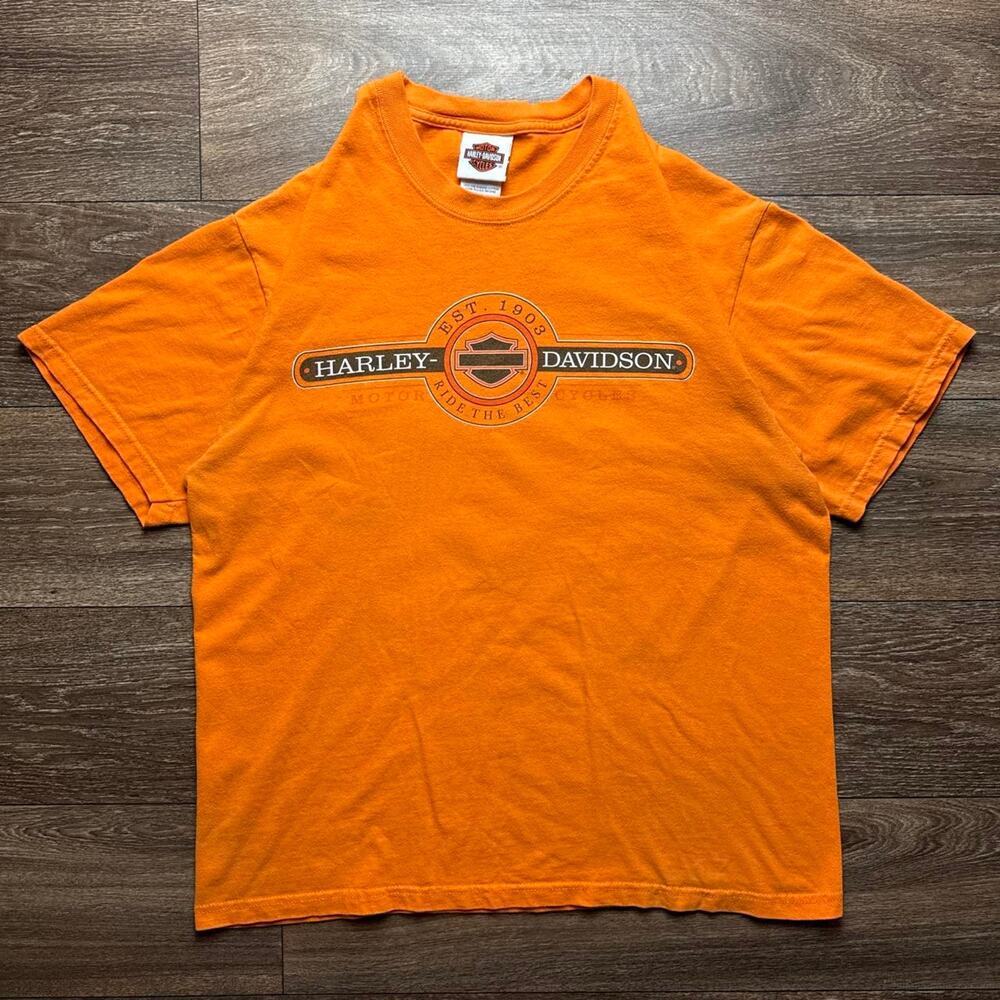 Vintage Y2K Harley Davidson Orange Fromt & Back Graphic Tee